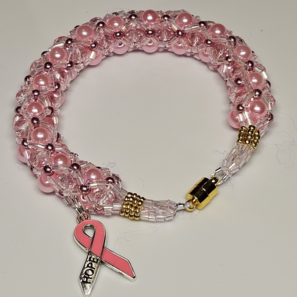 Pink Breast Cancer Awareness Bracelet Hope Charm 8.25" Magnetic Clasp / …